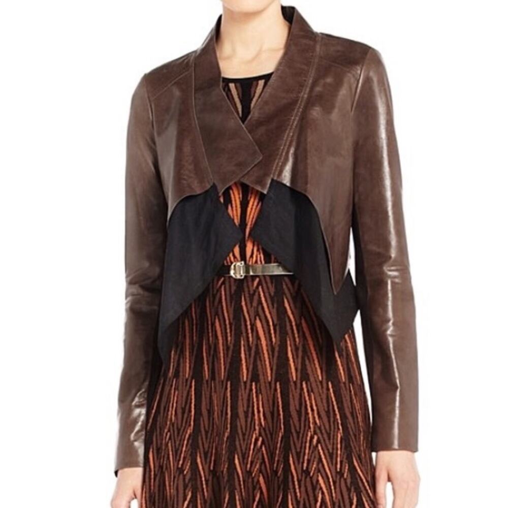 BCBG MAXAZRIA Women's Luke Toffee Lambskin Leather Jacket
